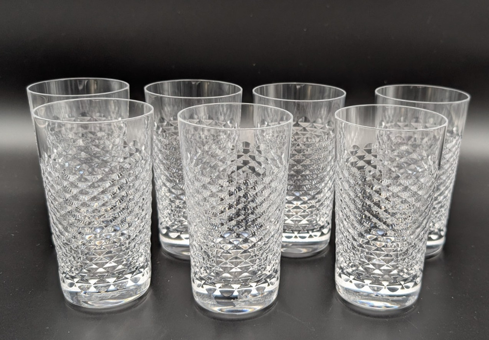 Ralph Lauren Crystal Abbot Highball Glasses Diamond Cut 5-3/8” Set of 7 Tumblers
